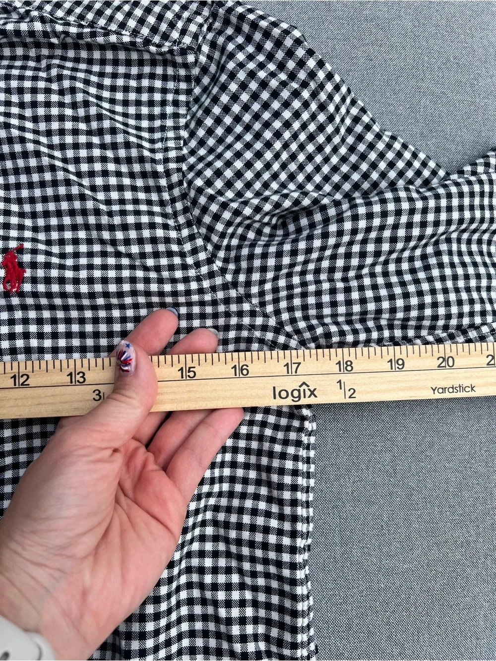 Ralph Lauren Black & White Gingham Button-Down Shirt with Red Polo Logo